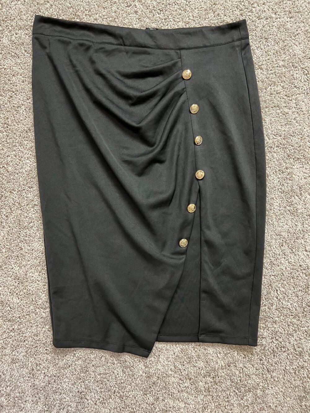 Goodtime USA Women Black Midi Skirt Button Detail Ruched Stretch Size 3XL